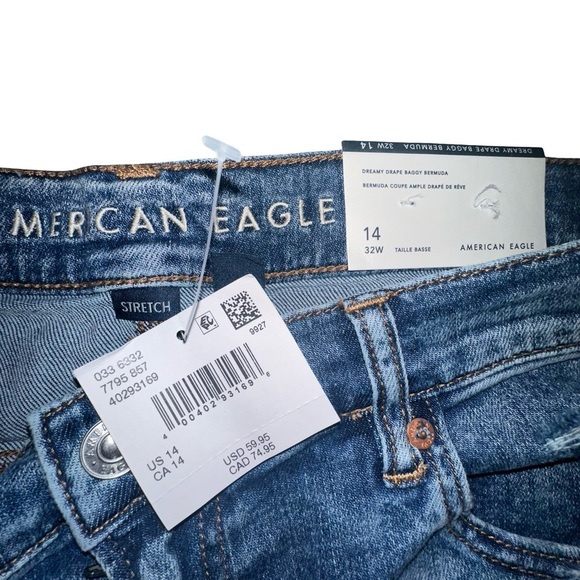 AE Dreamy Drape Baggy Bermuda Distressed Shorts Size 14/32W NWT - Picture 8 of 11